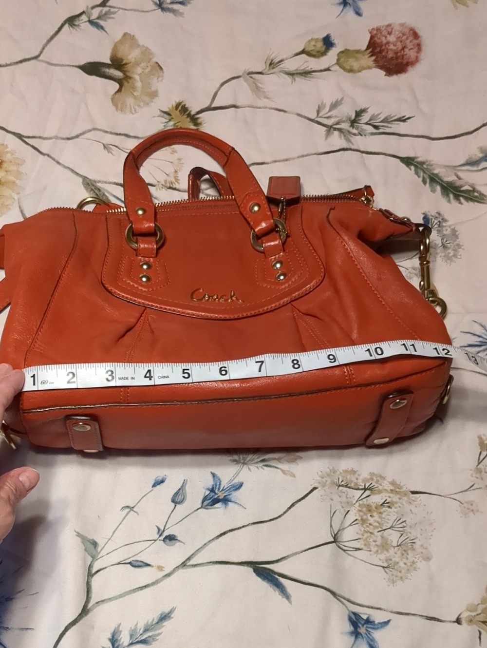 Coach Orange Leather Double-Handle Satchel with Gold Hardware - Picture 11 of 12